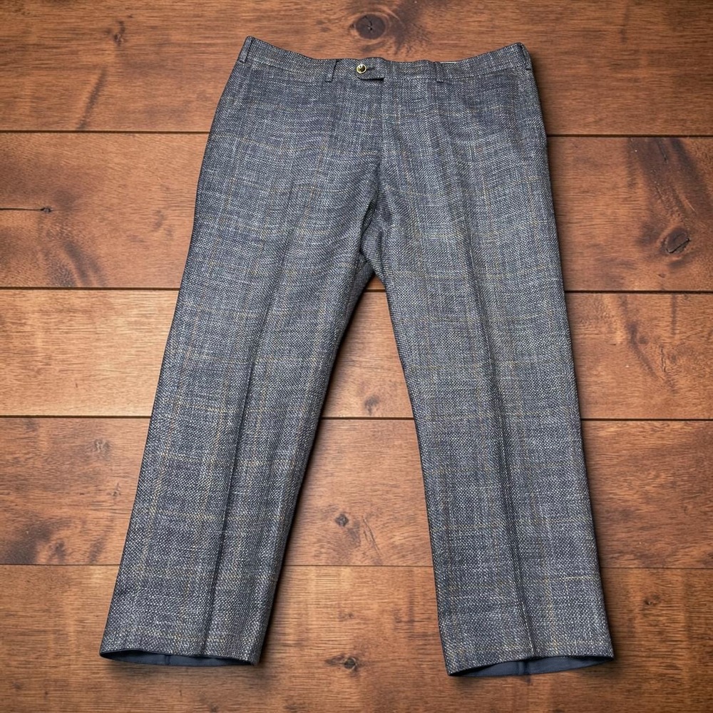 Suitsupply Brescia Blue Windowpane Wool Silk Linen Beach Trousers Mens 38x27
